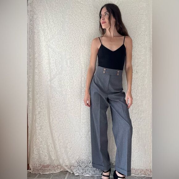 Vintage 90s High-Waisted Wide Leg Grey Trousers Pants Made in USA - Picture 8 of 14